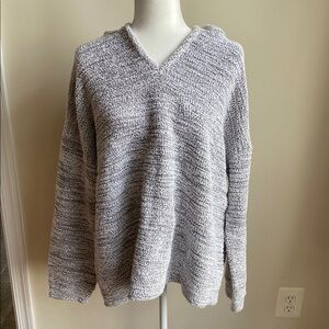Lou & Grey Boucle Hooded Loungewear Sweater Cozy Marble Gray